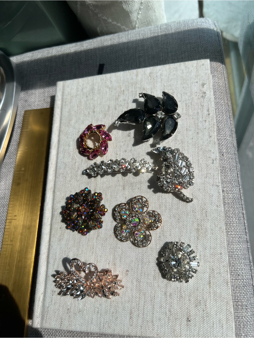 Assorted Women's Rhinestone Brooch Set - Pink, Black, Gold, Silver Tone